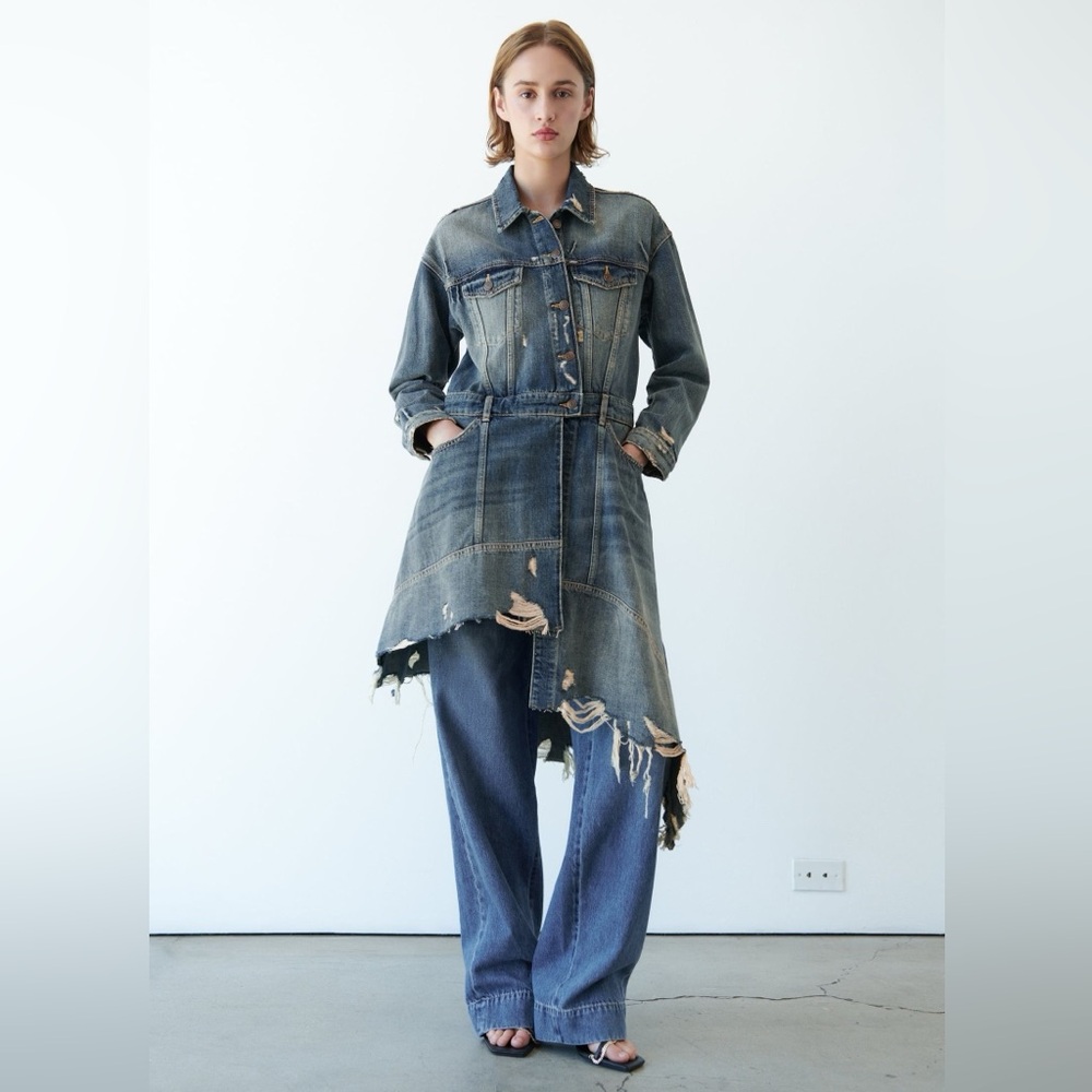 Zara Ripped Denim Jacket Dress - Picture 2 of 15